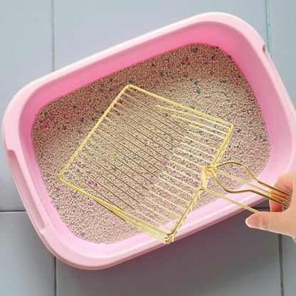 Gold Plated Metal Wire Cat Litter Scoop Square Design Ergonomic Handle V1258-DP02-BOL-496
