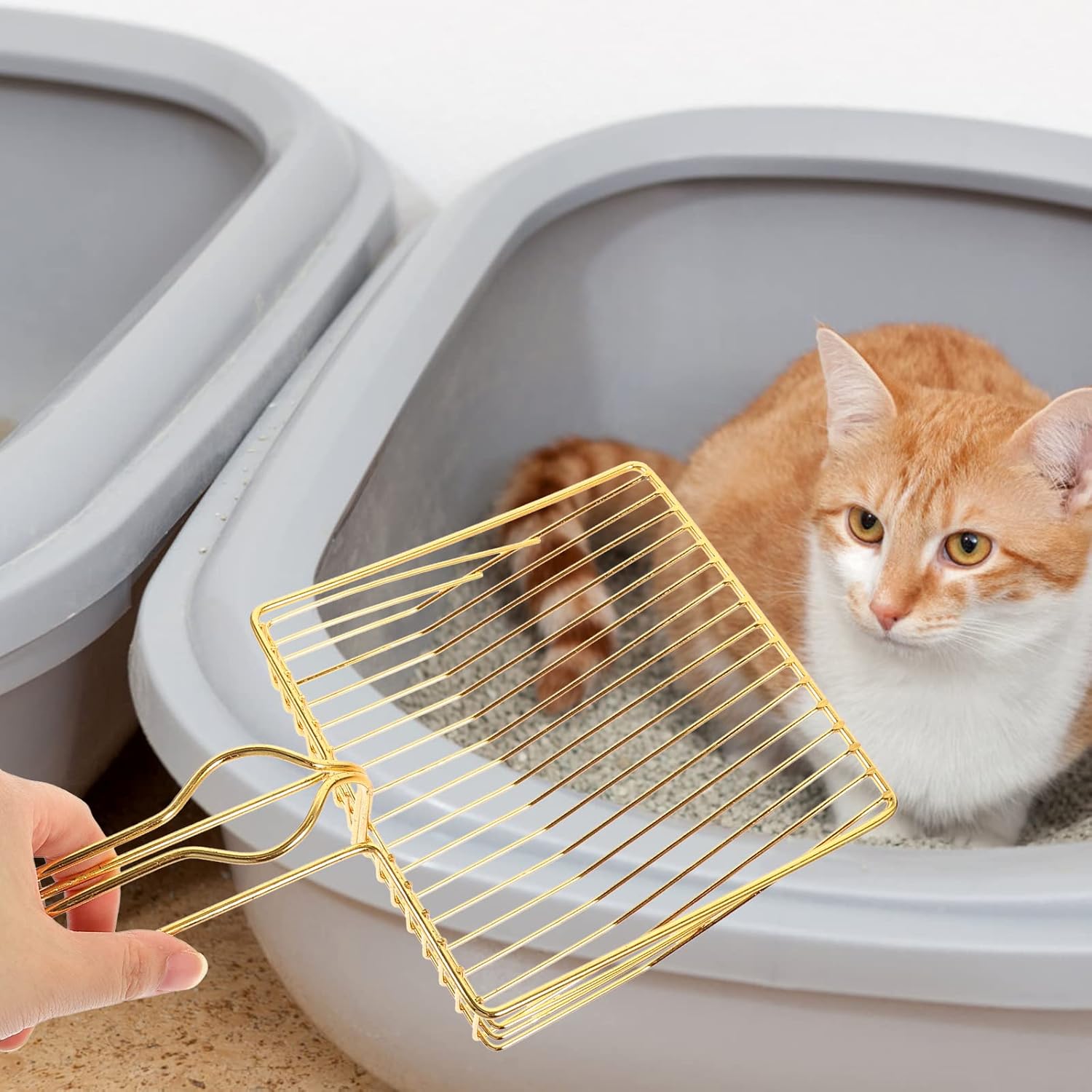 Gold Plated Metal Wire Cat Litter Scoop Square Design Ergonomic Handle V1258-DP02-BOL-496