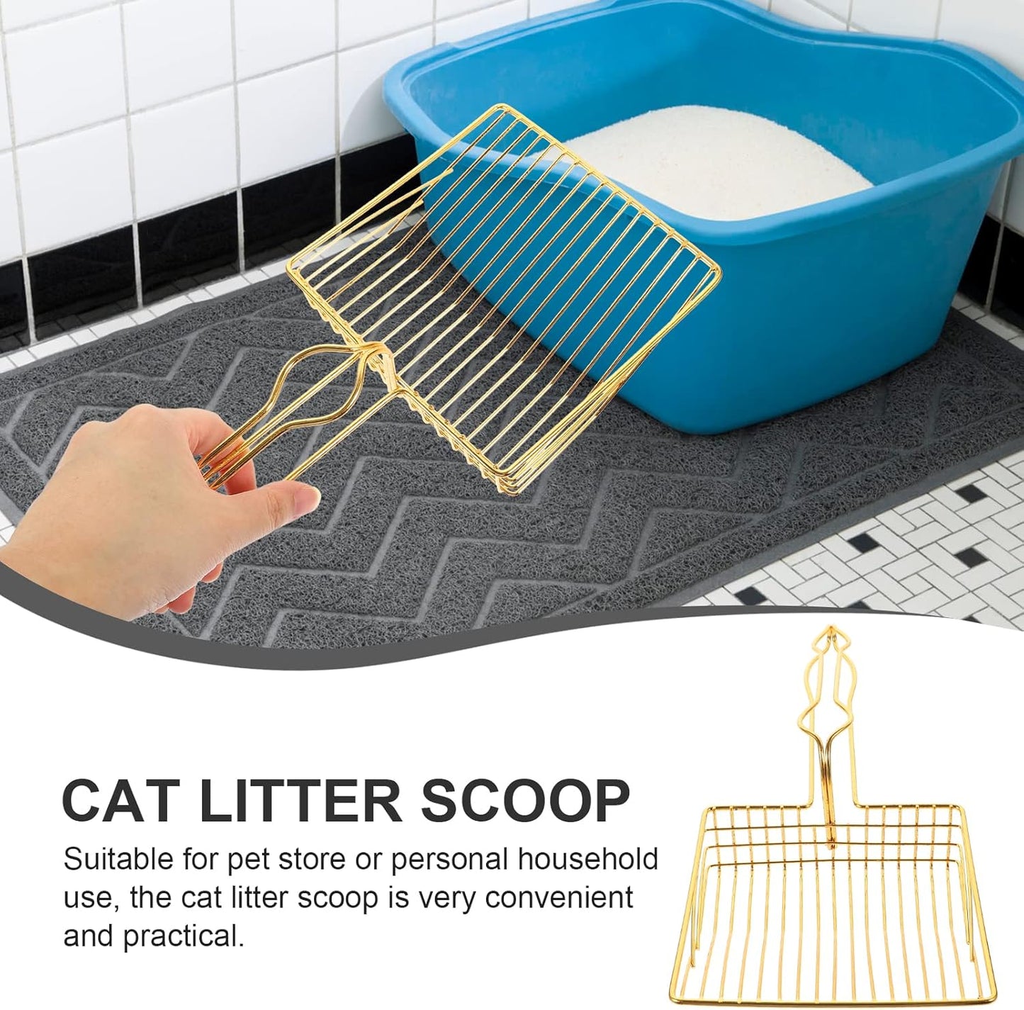Gold Plated Metal Wire Cat Litter Scoop Square Design Ergonomic Handle V1258-DP02-BOL-496