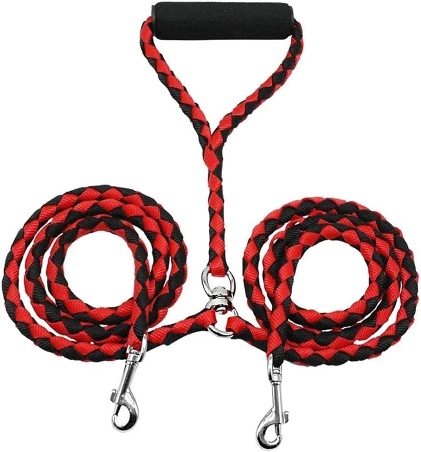 Red and Black Double Dog Leash and Collar Set - 1.4m Long - Durable Pet Lead for Dogs V1258-DP02-BOL-497