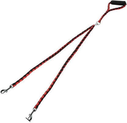 Adjustable 1.4m Double Dog Leash with Collar - Black and Blue Sturdy Pet Lead for Dogs V1258-DP02-BOL-498