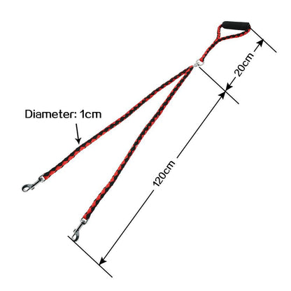 Adjustable 1.4m Double Dog Leash with Collar - Black and Blue Sturdy Pet Lead for Dogs V1258-DP02-BOL-498