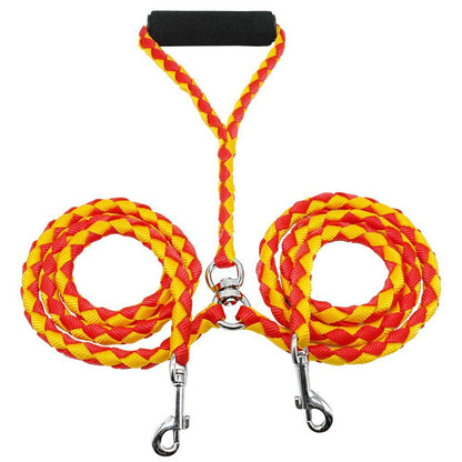 1.4m Double Dog Leash with Red and Yellow Design - Adjustable Pet Harness Lead for Dogs V1258-DP02-BOL-499