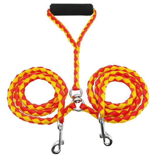1.4m Double Dog Leash with Red and Yellow Design - Adjustable Pet Harness Lead for Dogs V1258-DP02-BOL-499