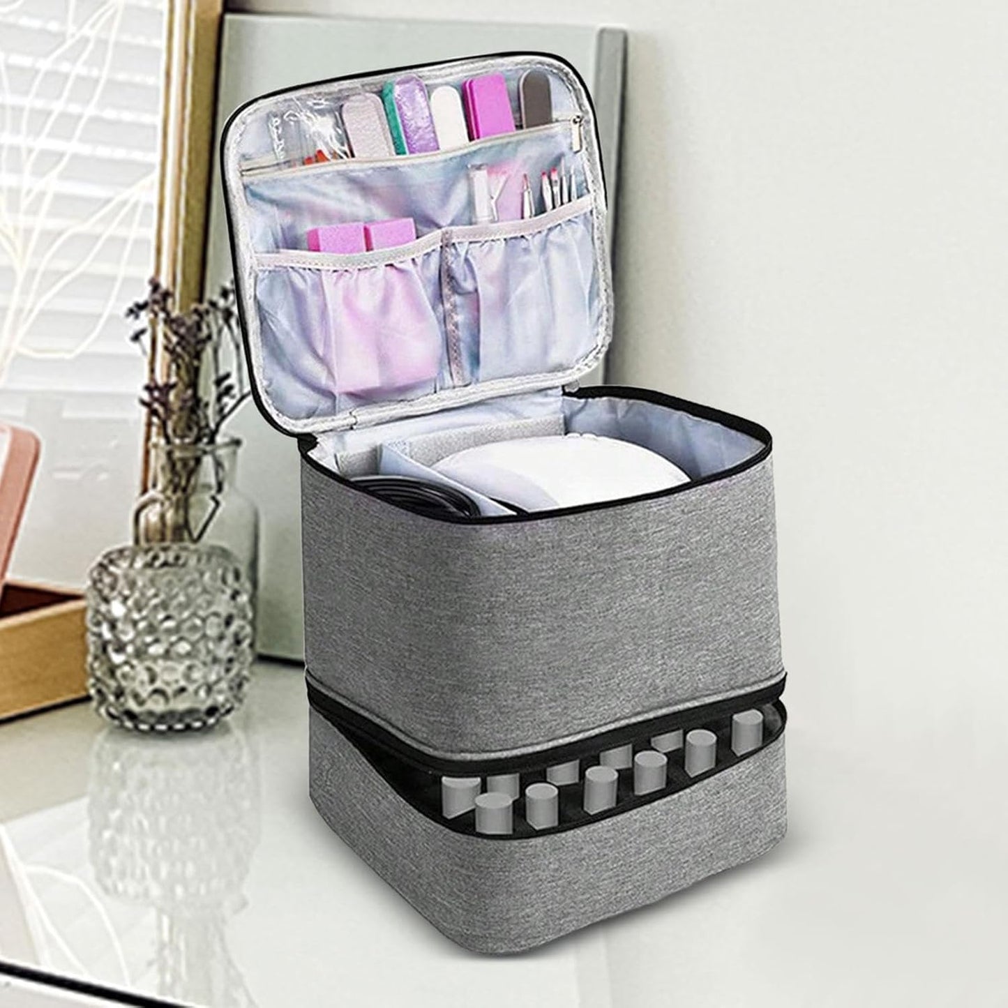 Large Capacity Grey Makeup Organizer Case - Cosmetic Storage Beauty Bag for Makeup Tools V1258-DP02-BOL-502