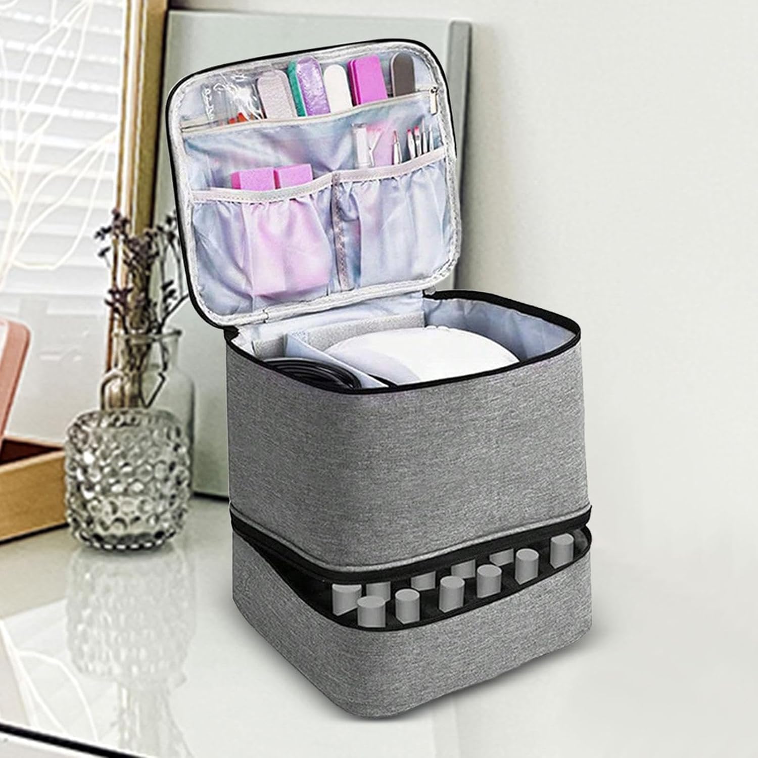 Large Capacity Grey Makeup Organizer Case - Cosmetic Storage Beauty Bag for Makeup Tools V1258-DP02-BOL-502