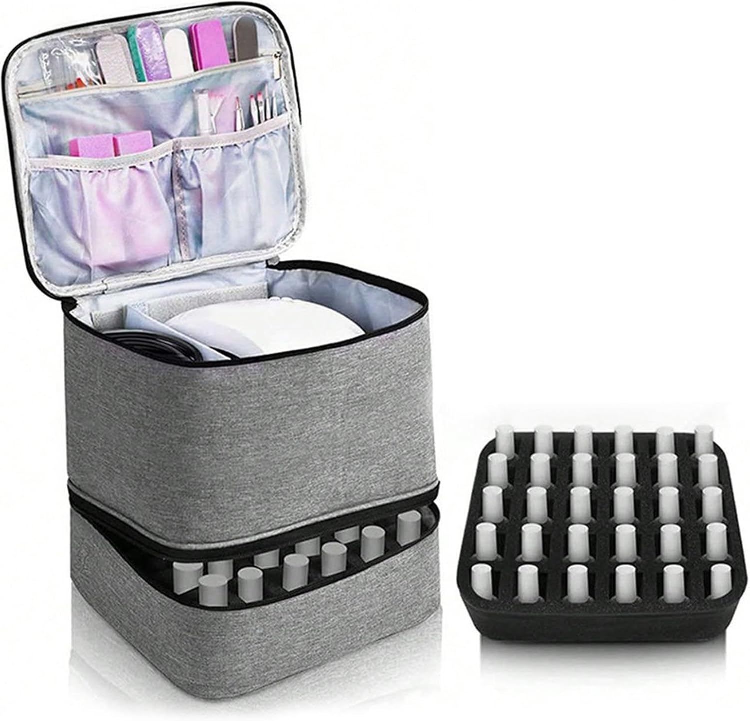 Large Capacity Grey Makeup Organizer Case - Cosmetic Storage Beauty Bag for Makeup Tools V1258-DP02-BOL-502