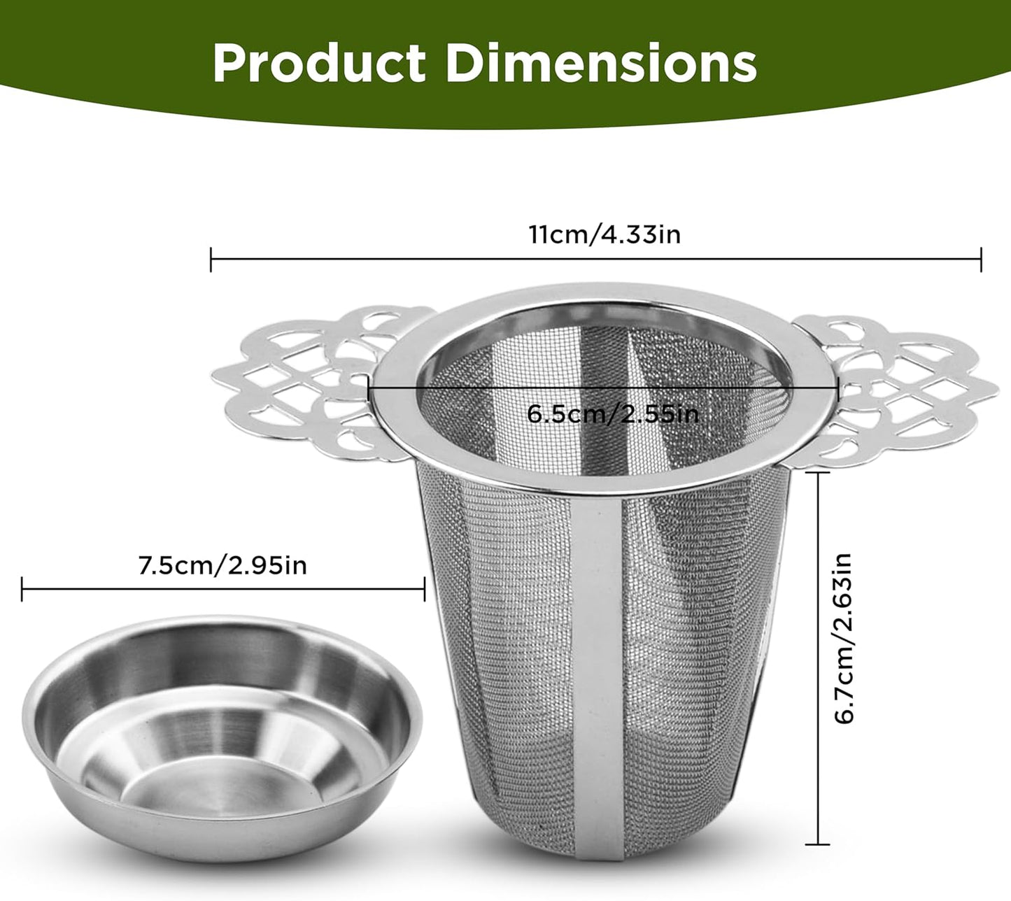 2 Pack Stainless Steel Tea Strainers for Loose Leaf Tea - Reusable Tea Filters V1258-DP02-BOL-504