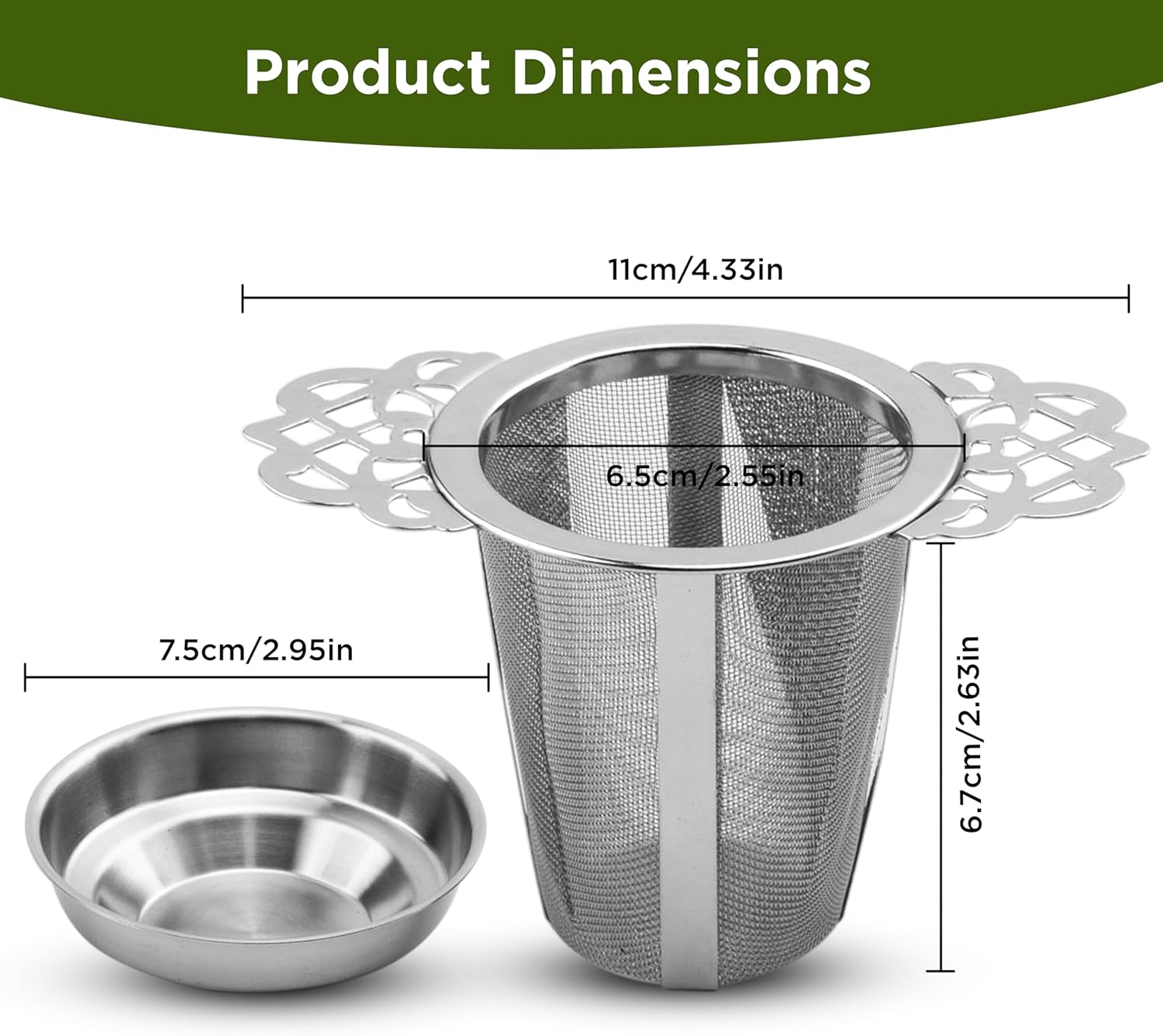 2 Pack Stainless Steel Tea Strainers for Loose Leaf Tea - Reusable Tea Filters V1258-DP02-BOL-504