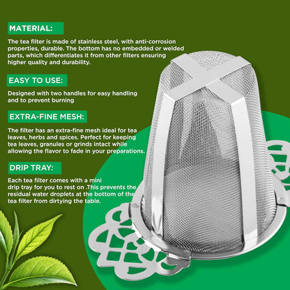 2 Pack Stainless Steel Tea Strainers for Loose Leaf Tea - Reusable Tea Filters V1258-DP02-BOL-504