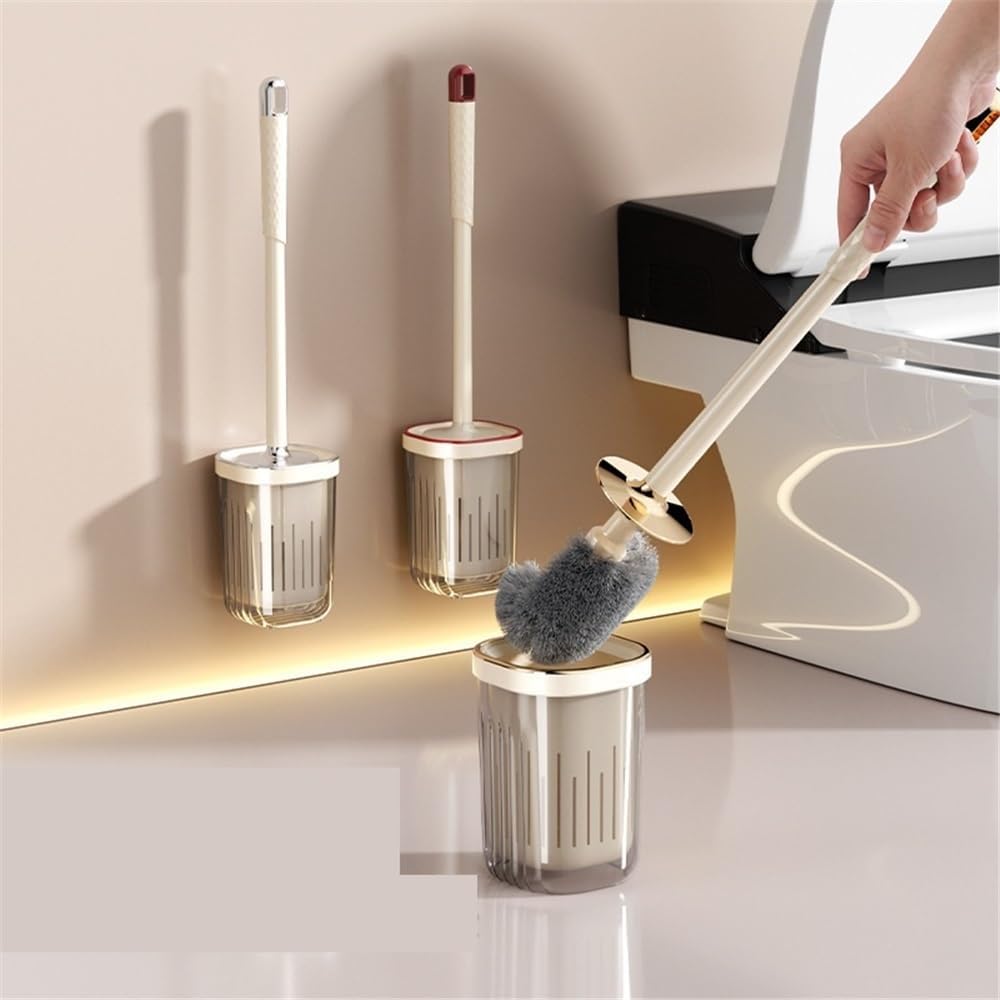 Compact Toilet Brush with Long Handle Wall Mounted No Drilling Bathroom Cleaning Tool Anti-Splash Design V1258-DP02-BOL-51