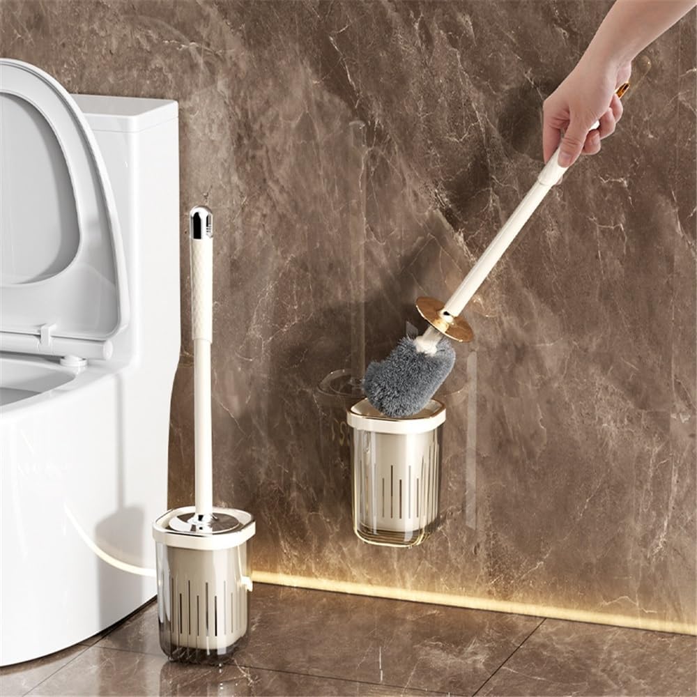 Compact Toilet Brush with Long Handle Wall Mounted No Drilling Bathroom Cleaning Tool Anti-Splash Design V1258-DP02-BOL-51