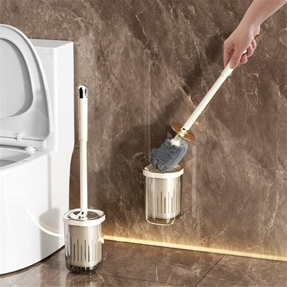 Compact Toilet Brush with Long Handle Wall Mounted No Drilling Bathroom Cleaning Tool Anti-Splash Design V1258-DP02-BOL-51