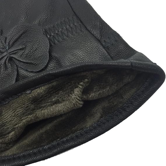 Winter Warm Fleece Lined Leather Gloves - Black - Size L - 1 Pair - Stylish Cold Weather Accessory V1258-DP02-BOL-512
