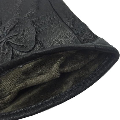 Winter Warm Fleece Lined Leather Gloves - Black - Size L - 1 Pair - Stylish Cold Weather Accessory V1258-DP02-BOL-512