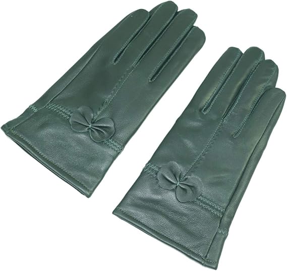 Military Green Winter Leather Gloves - Warm Fleece Lined - Stylish Size L V1258-DP02-BOL-514