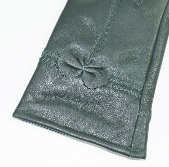 Military Green Winter Leather Gloves - Warm Fleece Lined - Stylish Size L V1258-DP02-BOL-514