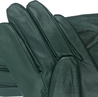 Military Green Winter Leather Gloves - Warm Fleece Lined - Stylish Size L V1258-DP02-BOL-514