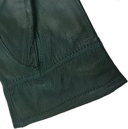 Military Green Winter Leather Gloves - Warm Fleece Lined - Stylish Size L V1258-DP02-BOL-514