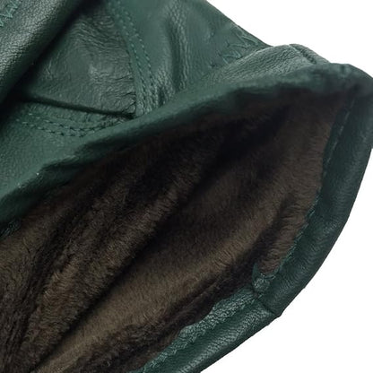 Military Green Winter Leather Gloves - Warm Fleece Lined - Stylish Size L V1258-DP02-BOL-514