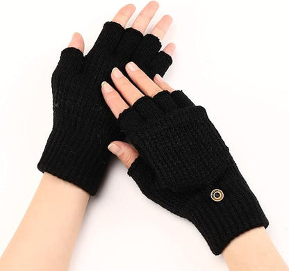 Women's Warm Fingerless Gloves Black Pair V1258-DP02-BOL-516