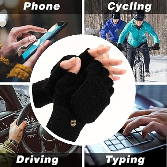 Women's Warm Fingerless Gloves Black Pair V1258-DP02-BOL-516