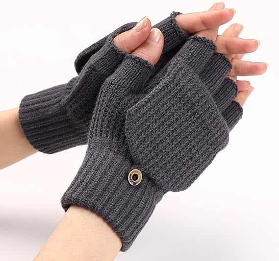 Women's Warm Fingerless Gloves - 1 Pair - Dark Grey V1258-DP02-BOL-517