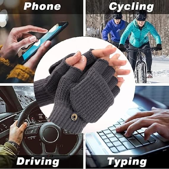 Women's Warm Fingerless Gloves - 1 Pair - Dark Grey V1258-DP02-BOL-517