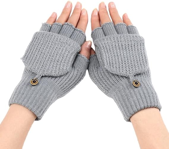 Women's Light Grey Fingerless Gloves Warm Winter Accessory V1258-DP02-BOL-518