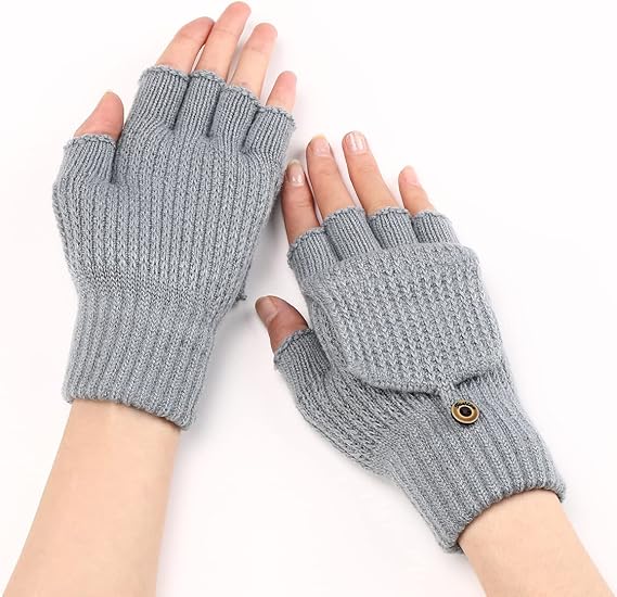 Women's Light Grey Fingerless Gloves Warm Winter Accessory V1258-DP02-BOL-518