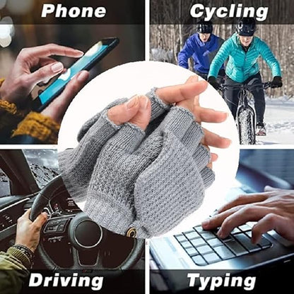 Women's Light Grey Fingerless Gloves Warm Winter Accessory V1258-DP02-BOL-518
