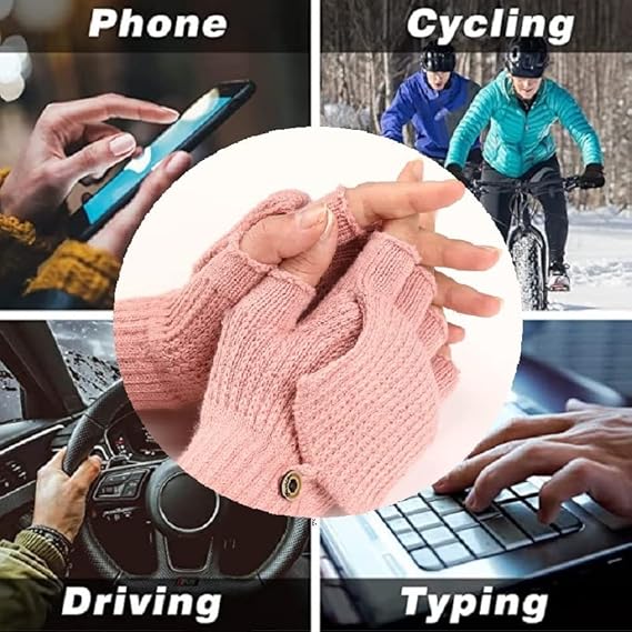 Women's Warm Fingerless Gloves - Pink - 1 Pair V1258-DP02-BOL-519