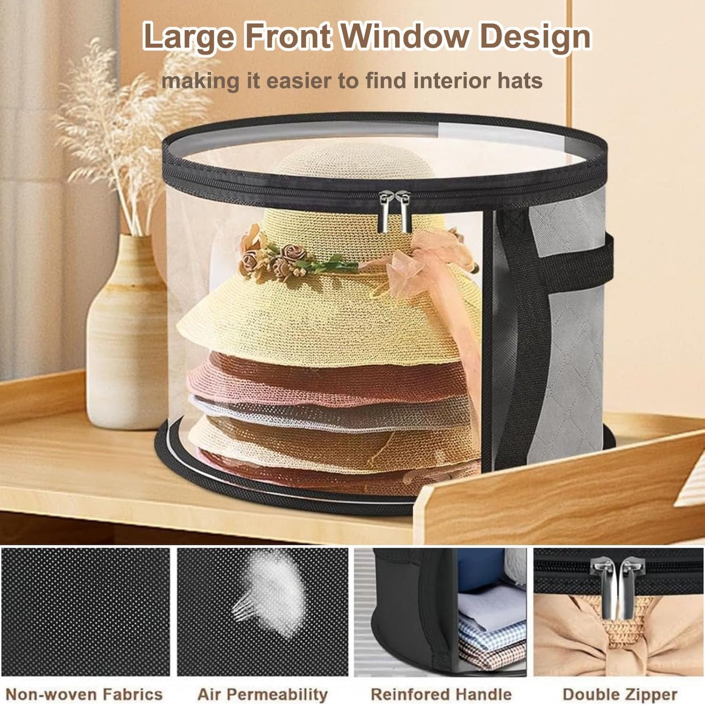 Oversized Transparent Hat Storage Bag for 5-7 Hats Men Women Portable Cowboy Hat Case with Zipper Handle V1258-DP02-BOL-52