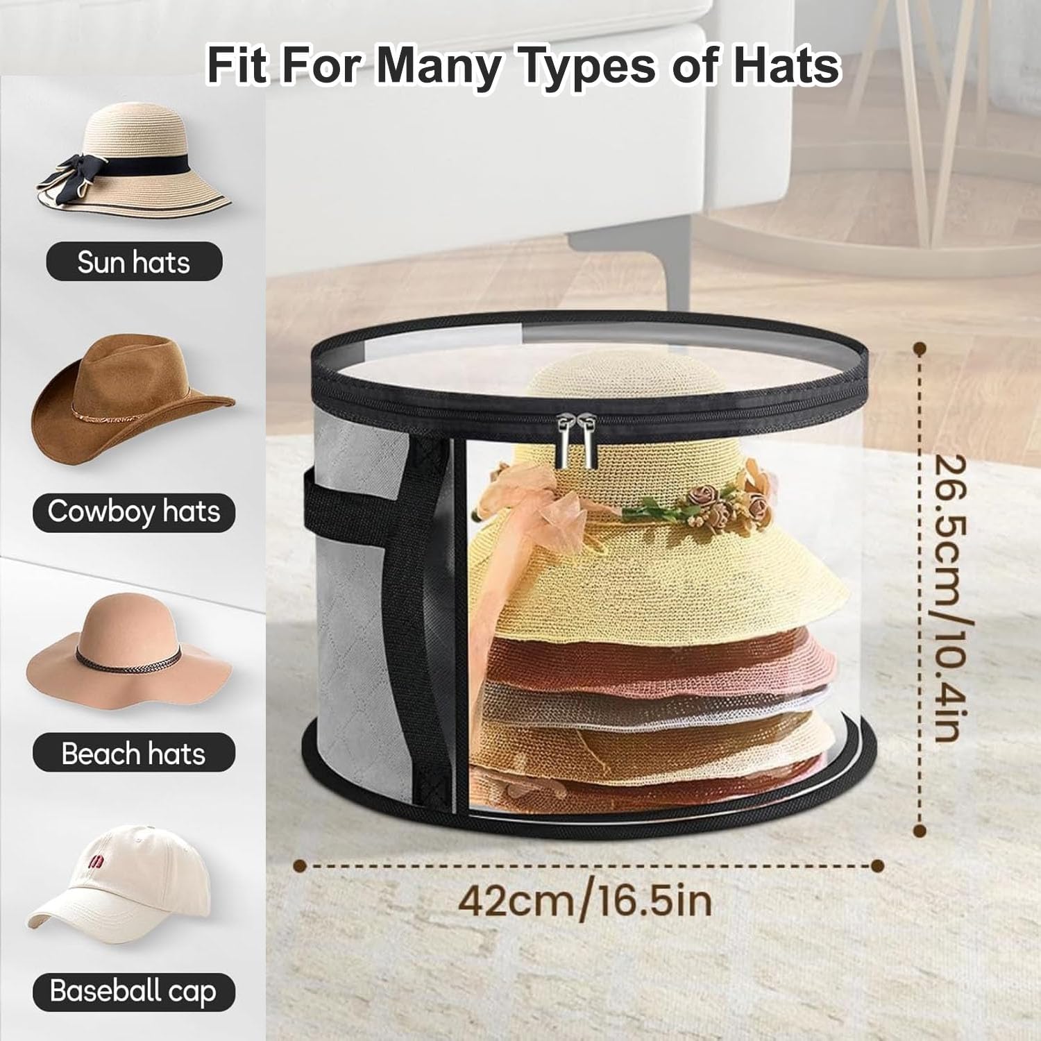 Oversized Transparent Hat Storage Bag for 5-7 Hats Men Women Portable Cowboy Hat Case with Zipper Handle V1258-DP02-BOL-52