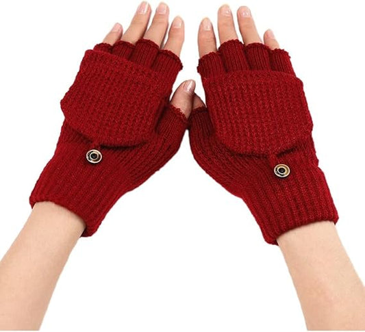 Women's Red Warm Fingerless Gloves 1 Pair V1258-DP02-BOL-520