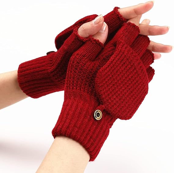 Women's Red Warm Fingerless Gloves 1 Pair V1258-DP02-BOL-520