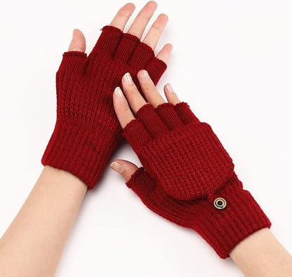 Women's Red Warm Fingerless Gloves 1 Pair V1258-DP02-BOL-520