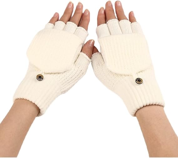 Women's Warm Fingerless Gloves - 1 Pair - White V1258-DP02-BOL-521