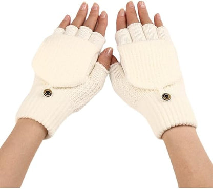 Women's Warm Fingerless Gloves - 1 Pair - White V1258-DP02-BOL-521