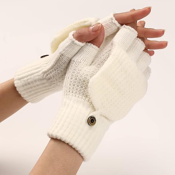 Women's Warm Fingerless Gloves - 1 Pair - White V1258-DP02-BOL-521