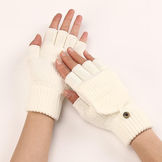 Women's Warm Fingerless Gloves - 1 Pair - White V1258-DP02-BOL-521