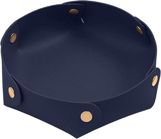 Portable Dark Blue PU Leather Entryway Table Nightstand Organizer for Phones Keys Wallets Watches Coins V1258-DP02-BOL-53