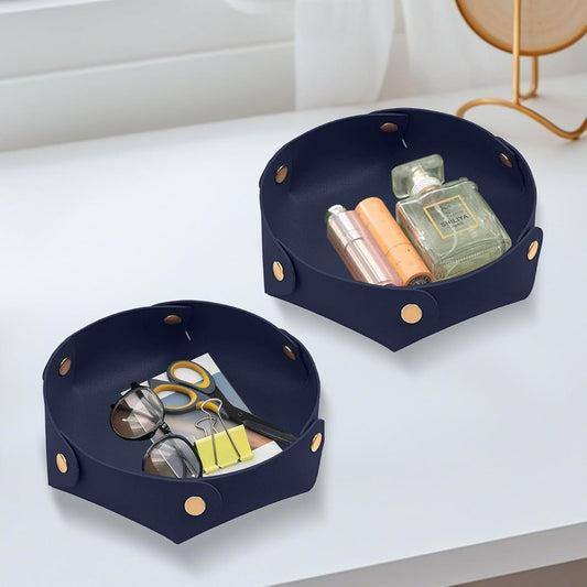 Portable Dark Blue PU Leather Entryway Table Nightstand Organizer for Phones Keys Wallets Watches Coins V1258-DP02-BOL-53