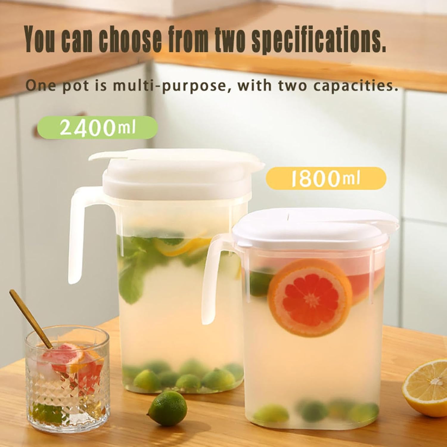 2400ml Transparent Plastic Water Jug with Lid - Large Capacity Beverage Container for Home Office Use V1258-DP02-BOL-538