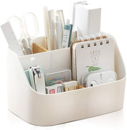 Pink Desk Organizer with Compartments Small Storage Box for Makeup Brushes Pens Pencils Remote Controls V1258-DP02-BOL-54