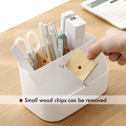 Pink Desk Organizer with Compartments Small Storage Box for Makeup Brushes Pens Pencils Remote Controls V1258-DP02-BOL-54