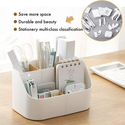 Pink Desk Organizer with Compartments Small Storage Box for Makeup Brushes Pens Pencils Remote Controls V1258-DP02-BOL-54