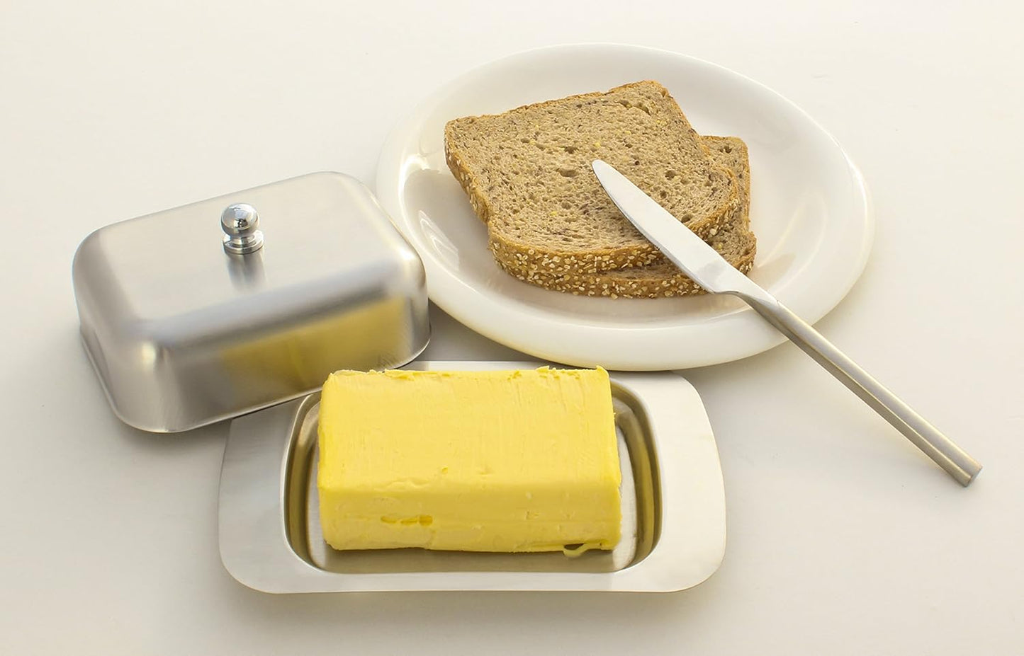 Stainless Steel Butter Dish with Lid 18.5x12.2x6cm Silver Butter Container for Kitchen Storage V1258-DP02-BOL-549