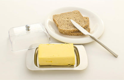 Stainless Steel Butter Dish with Lid 18.5x12.2x6cm Transparent Butter Container V1258-DP02-BOL-550