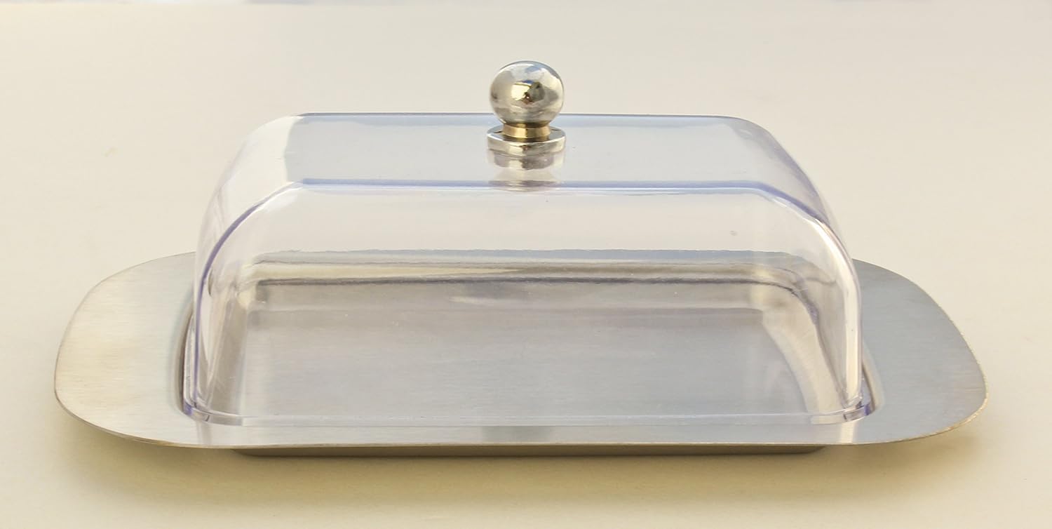 Stainless Steel Butter Dish with Lid 18.5x12.2x6cm Transparent Butter Container V1258-DP02-BOL-550